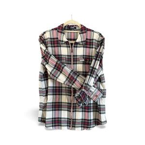 Chaps Cream and Red Plaid Casual Shirt